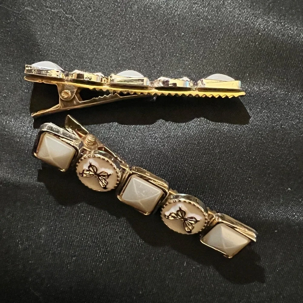 Gold and Cream Hair Clips with Butterfly Design